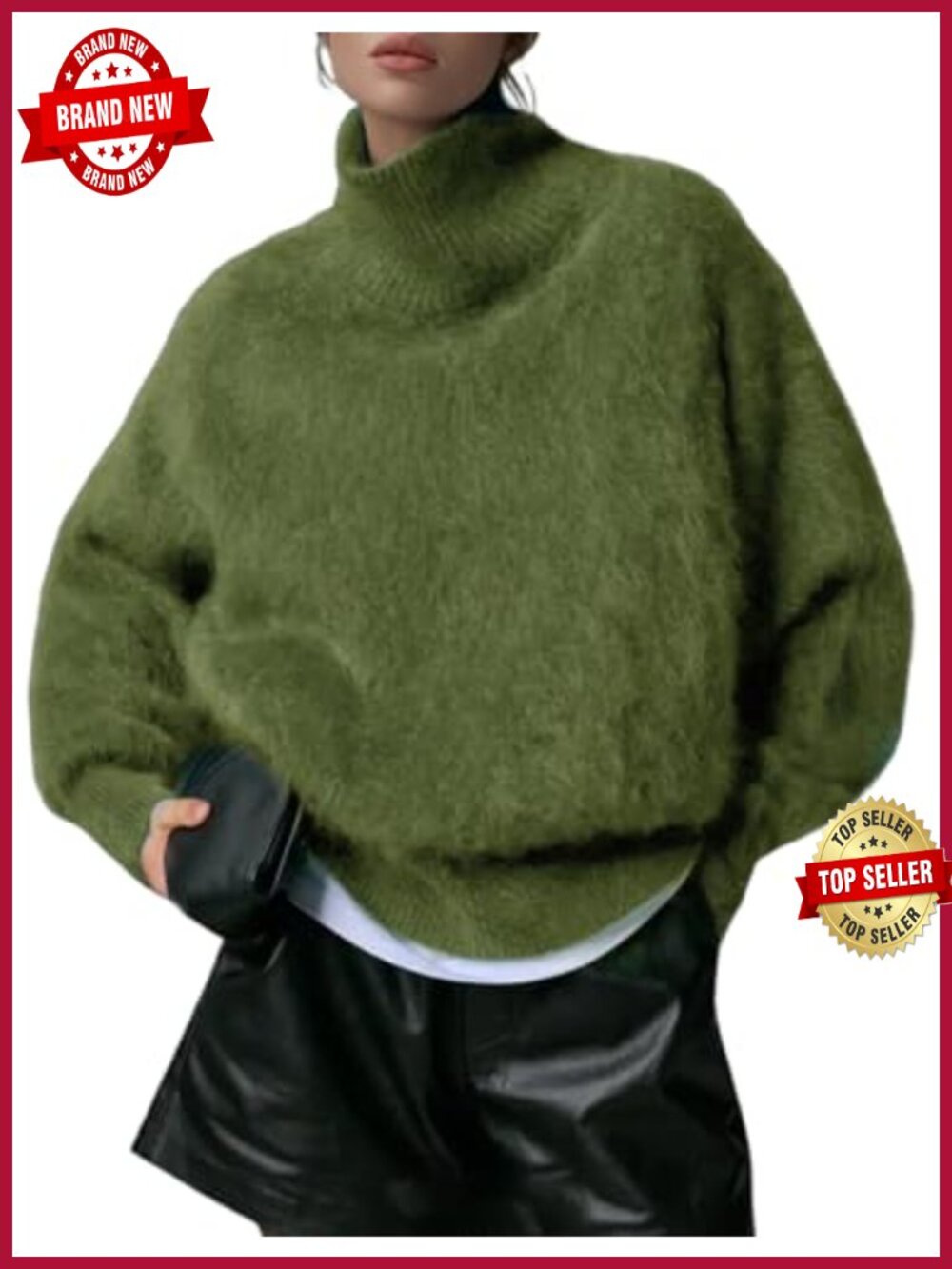 Oversized Fuzzy Knit Turtleneck Sweater Pullover Long Sleeve